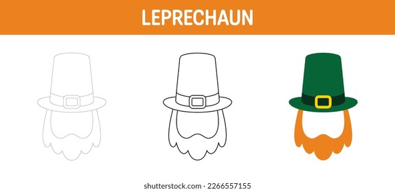Leprechaun Hat with Beard tracing and coloring worksheet for kids