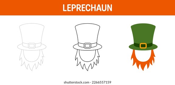 Leprechaun Hat with Beard tracing and coloring worksheet for kids