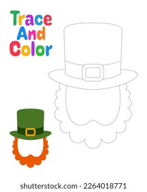 Leprechaun Hat with Beard tracing worksheet for kids