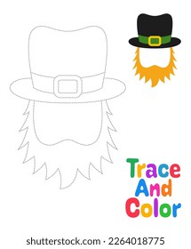 Leprechaun Hat with Beard tracing worksheet for kids