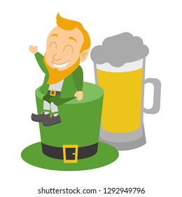 leprechaun and hat beer happy st patricks day vector illustration