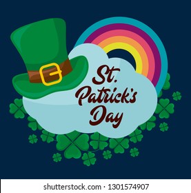 leprechaun hat with cloud and rainbow of st patrick day