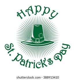 Leprechaun hat with clover leaf. Happy St. Patrick's Day. Leprechaun hat icon isolated on white background. St. Patrick's Day celebration symbol. Green icon on a white background. Vector illustration.