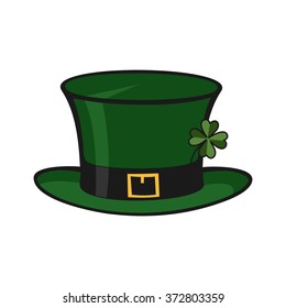 Leprechaun hat with clover quatrefoil. Vector illustration