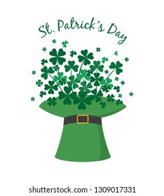 leprechaun hat with clover. Saint Patrick's Day concept. Vector illustration.