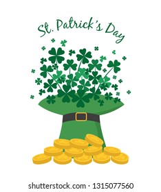 leprechaun hat with clover. Saint Patrick's Day concept. Vector illustration.