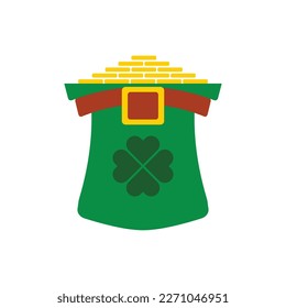 Leprechaun hat with coin and tree leaf clover icon isolated on white background