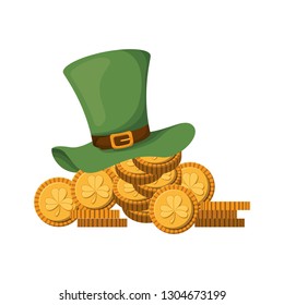 leprechaun hat with coins isolated icon