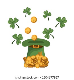 leprechaun hat with coins isolated icon
