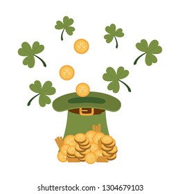 leprechaun hat with coins isolated icon
