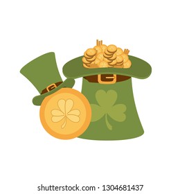 leprechaun hat with coins isolated icon