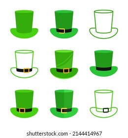 Leprechaun hat collection in different styles, 3d design, outline, template design for text, flyer, advertising, eps 10