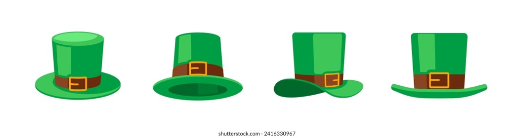 Leprechaun hat collection. Saint Patrick hat vector. Leprechaun top