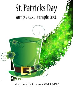 Leprechaun hat with a gold buckle on the transparent clover background .  St. Patrick`s Day  background.