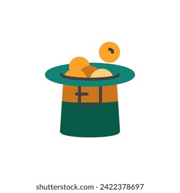 Leprechaun hat with gold coins flat icon, vector sign, colorful pictogram isolated on white. Symbol, logo illustration. Flat style design