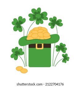 Leprechaun Hat and Gold Coins for Happy St. Patrick's Day. vector illustration isolated on white