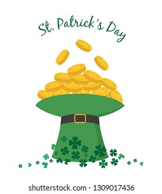 leprechaun hat with gold coins. Saint Patrick's Day concept. Vector illustration.