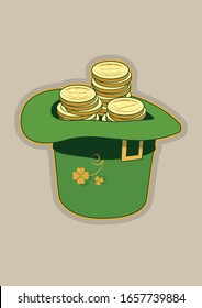 Leprechaun Hat and Golden Coins Saint Patrick Day Symbol