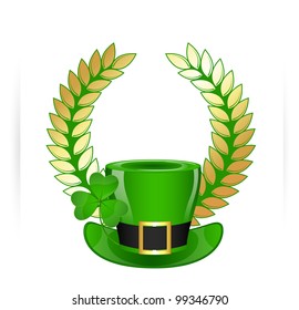 Leprechaun Hat with Golden Laurel Wreath Background