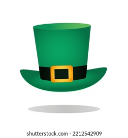 Leprechaun hat, green cylinder, cap. Icon isolated on white background.  Clipart on Saint Patrick's Day. Vector illustration