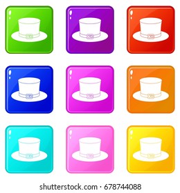 Leprechaun hat icons of 9 color set isolated vector illustration