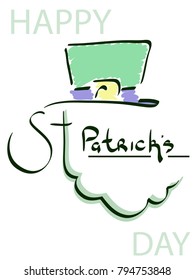 The Leprechaun Hat. The inscription is handwritten by St. Patrick's Day. Colored, vector illustration.