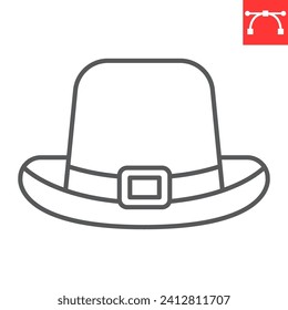 Leprechaun hat line icon, St. Patrick's Day and holiday, male hat vector icon, vector graphics, editable stroke outline sign, eps 10.