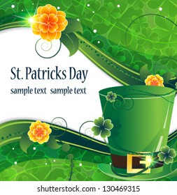 Leprechaun hat on abstract clover background. St. Patrick's Day symbol