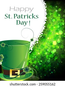 Leprechaun hat on abstract clover background. St. Patrick's Day background