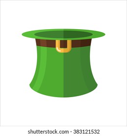 Leprechaun hat on  white background. Green old hat cylinder. Fantastic character headpiece. Illustration of  feast of St. Patrick in Ireland