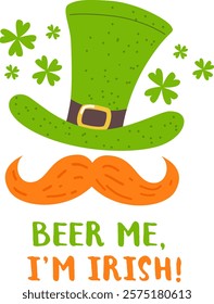 Leprechaun Hat and Orange Moustache. St. Patrick’s Day Funny Sticker.