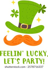 Leprechaun Hat and Orange Moustache. St. Patrick’s Day Funny Sticker.