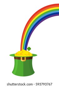 leprechaun hat and rainbow. St. Patricks Day in Ireland. Green cap and gold
