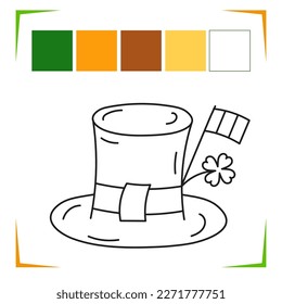 leprechaun hat saint patrick Coloring Page. Vector Educational worksheet colored by sample. Paint. Elements for coloring book, page, printing, design illustrations in the style of outline for kids