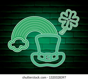 leprechaun hat saint patricks day neon label