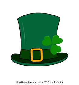 Leprechaun hat and shamrock under buckle ribbon. Isolated design element for many different uses