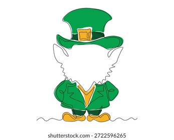 leprechaun in a hat, St. Patrick's Day,  continuous single one line art hand drawing sketch logo on white background