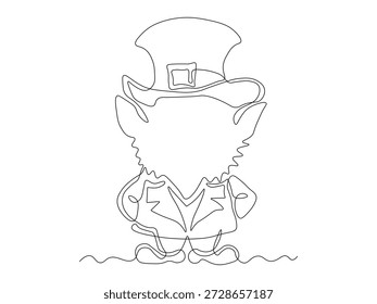 leprechaun en un sombrero, día de San Patricio, continuo de una sola línea de arte dibujo a mano logotipo de dibujo sobre fondo blanco