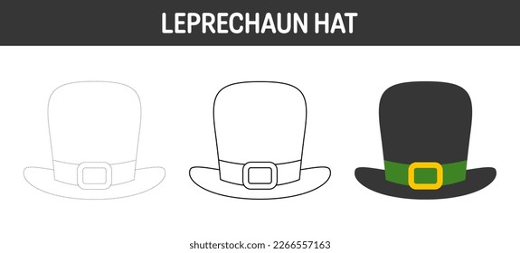 Hoja de trabajo de seguimiento y coloreado de sombreros de Leprechaun para niños