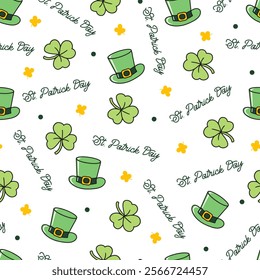 Leprechaun Hats and Shamrocks Irish Charm Pattern. Perfect for crafting holiday-themed prints, party invitations, gift wraps, or digital designs. Ideal for all your St. Patrick Day needs.