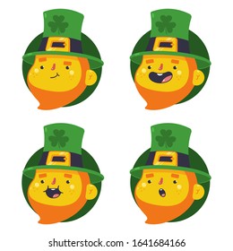 Leprechaun head with cute emotions vector cartoon set isolated on a white background.