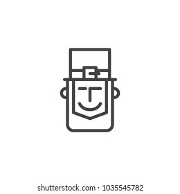 Leprechaun head with hat outline icon. linear style sign for mobile concept and web design. Happy Saint Patrick's Day simple line vector icon. Symbol, logo illustration.