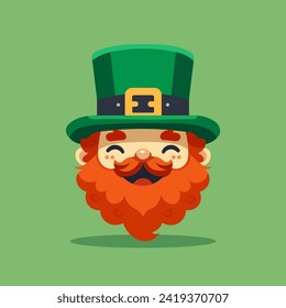 Leprechaun head. Male mustache St. Patrick's Day and holiday. Vector illustration