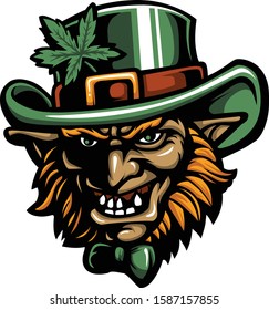 Leprechaun Head Smile Mascot Logo