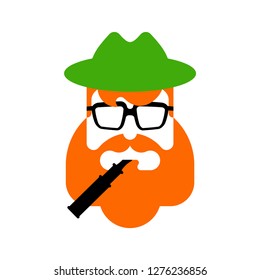 Leprechaun hipster face. Hat and beard. St.Patricks Day. Irish traditional holiday. Folk Cultural Festival in Ireland