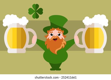 leprechaun holding beer steins