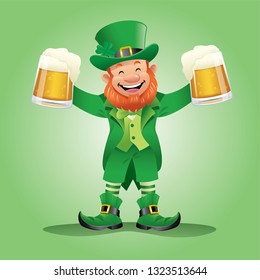 Leprechaun holding the beers in both of his hand
