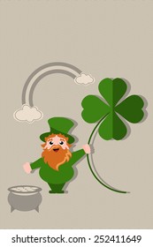 leprechaun holding four leaf clover