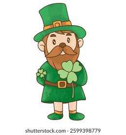 Leprechaun holding four leaf clover