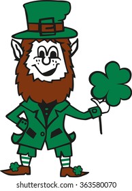 Leprechaun holding four leaf shamrock